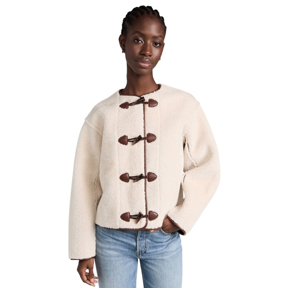 Splendid x Cella Jane Reversible Faux Shearling Toggle Jacket Brown Cream Womens